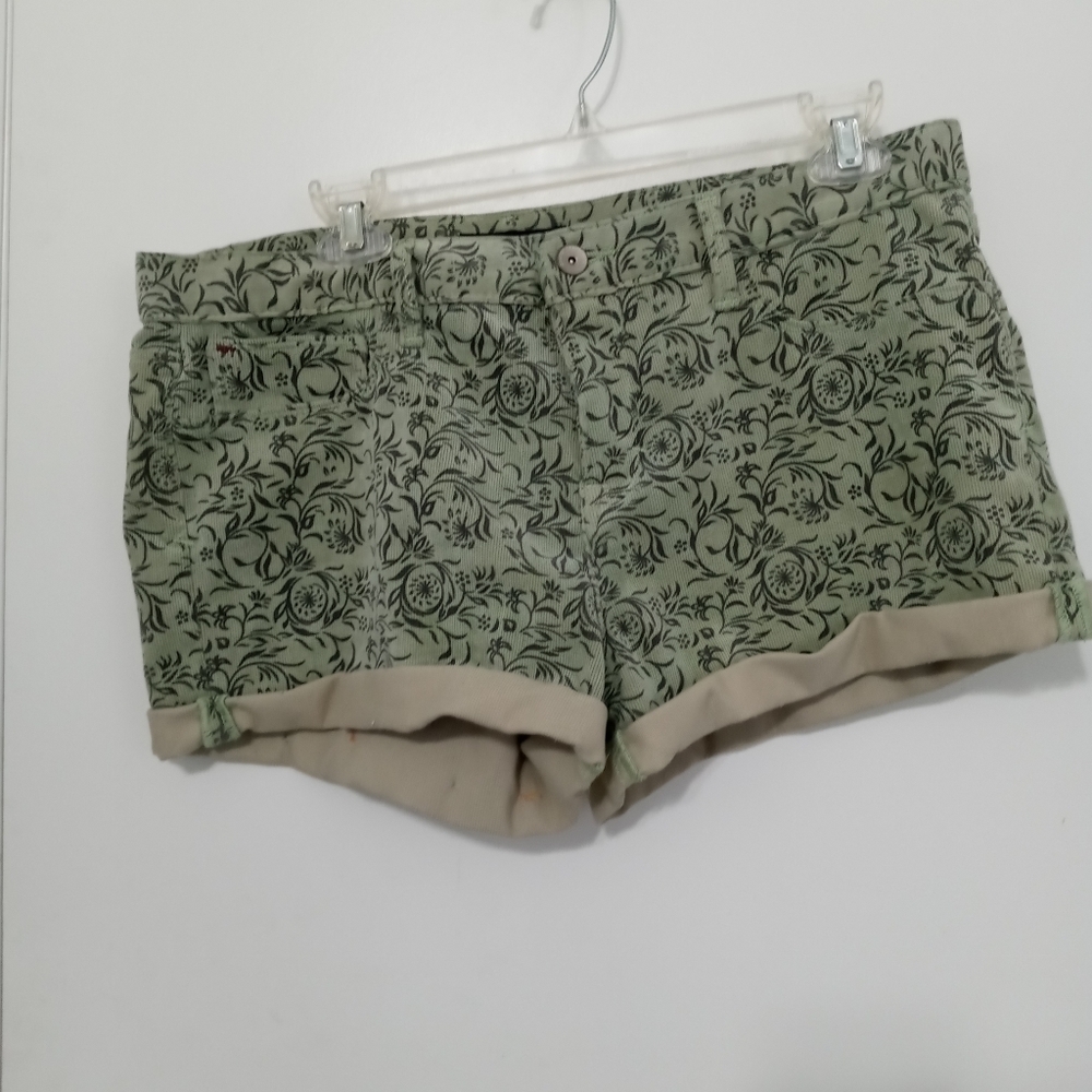 Cult of Individuality Green Corduroy Floral 3 Pocket Shorts